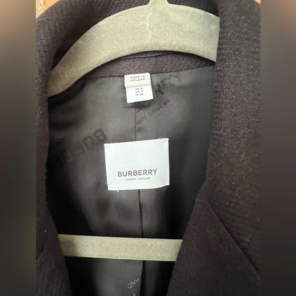 Burberry Dark Wool Trench Coat with Leather Accents - Picture 12 of 13